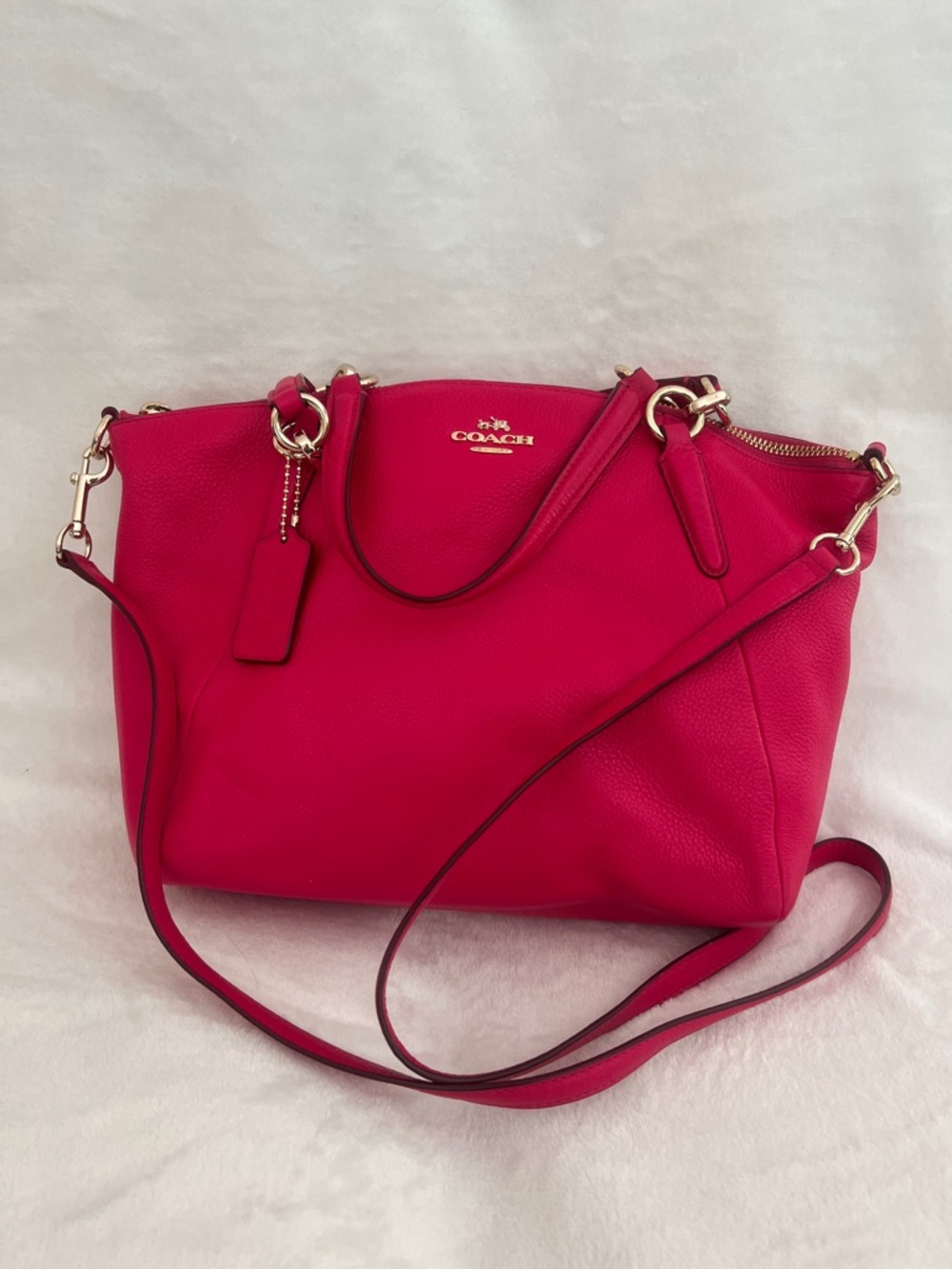Coach Pink Pebbled Leather Shoulder Tote with Gold Hardware